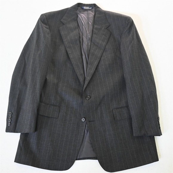 Vtg Polo Ralph Lauren 43R 44R Gray Striped USA Made 100% Wool Blazer Sport‎ Coat